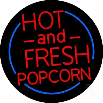 Red Hot And Fresh Popcorn With Border LED Neon Sign