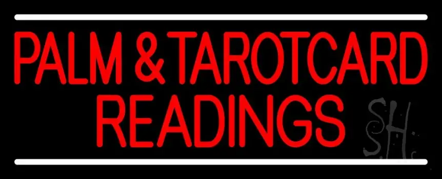 Red Palm And Tarot Card Readings White Line LED Neon Sign