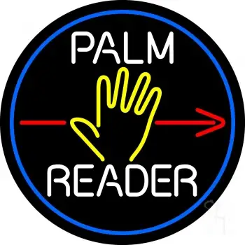 White Palm Reader Red Arrow Blue Border LED Neon Sign