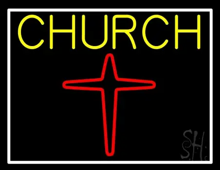 Yellow Church With Cross Logo LED Neon Sign