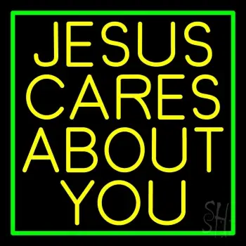 Yellow Jesus Cares About You LED Neon Sign