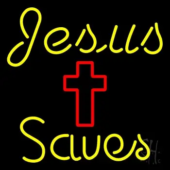 Yellow Jesus Saves With Cross LED Neon Sign