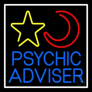 Blue Psychic Advisor With Logo White Border LED Neon Sign