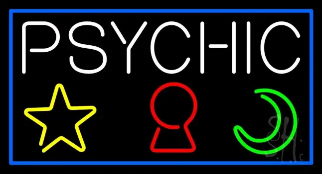 Psychic With Logo Blue Border LED Neon Sign