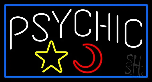 Psychic With Moon And Star Blue Border LED Neon Sign