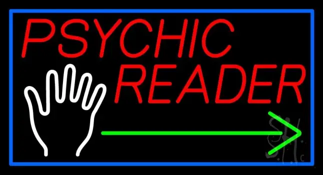 Red Psychic Reader With Green Arrow Palm LED Neon Sign