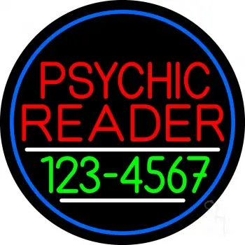 Red Psychic Reader With Green Phone Number And Blue Border LED Neon Sign