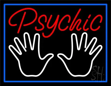 Red Psychic White Palms And Blue Border LED Neon Sign