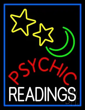 Red Psychic White Readings Blue Border LED Neon Sign