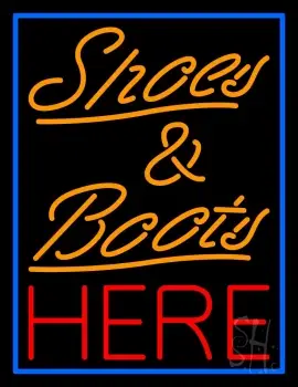 Shoes And Boots Here With Blue Border LED Neon Sign