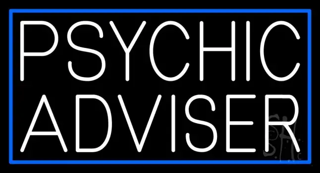 White Psychic Advisor Blue Border LED Neon Sign
