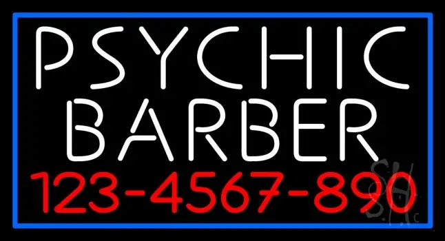 White Psychic Barber With Phone Number LED Neon Sign