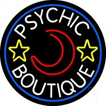 White Psychic Boutique Blue Border LED Neon Sign