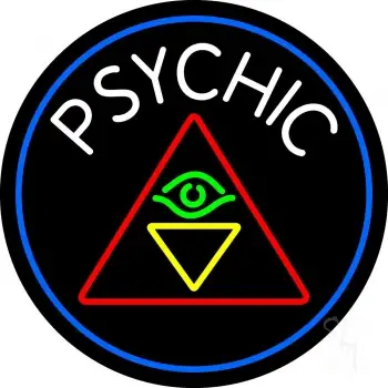 White Psychic Logo And Blue Border LED Neon Sign