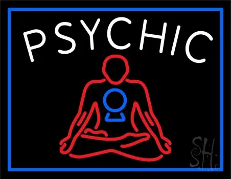 White Psychic Logo With Blue Border LED Neon Sign