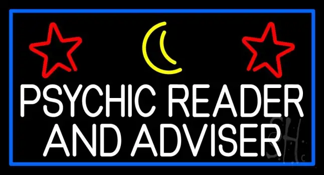 White Psychic Reader And Advisor With Blue Border LED Neon Sign
