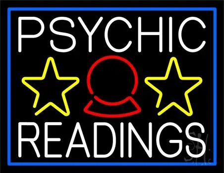 White Psychic Readings With Blue Border LED Neon Sign