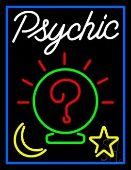 White Psychic With Blue Border LED Neon Sign
