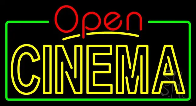 Yellow Cinema Open With Border LED Neon Sign