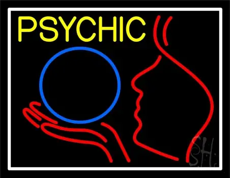 Yellow Psychic And Psychic Crystal Logo With White Border LED Neon Sign
