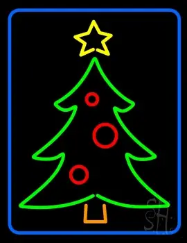 Blue Border Green Christmas Tree LED Neon Sign