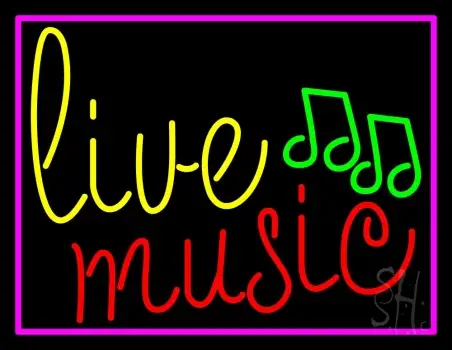 Blue Live Music Cursive With Border  LED Neon Sign