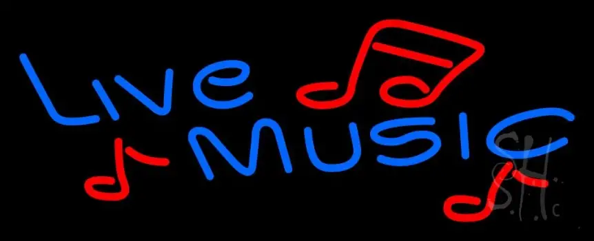 Blue Live Music With Red Notes LED Neon Sign