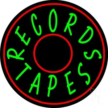 Records Tapes With Circle LED Neon Sign