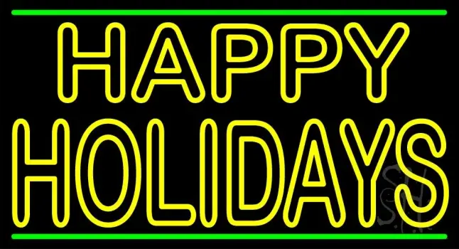 Yellow Double Stroke Happy Holidays LED Neon Sign