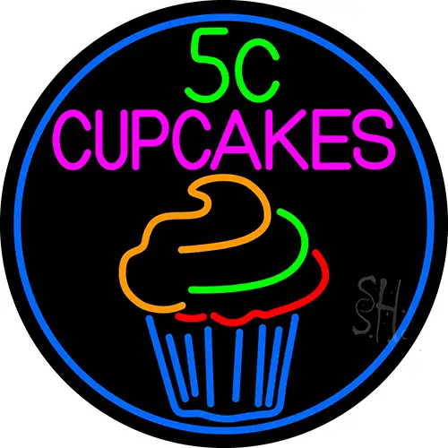 5c Cupcakes In Blue Round LED Neon Sign