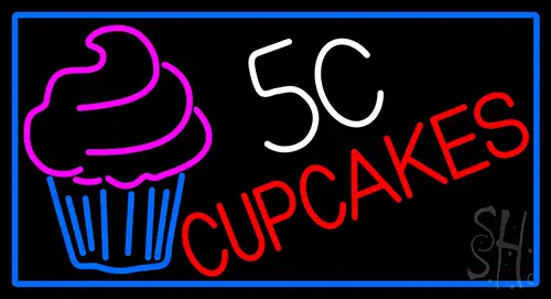 5c Cupcakes LED Neon With Blue Border Sign