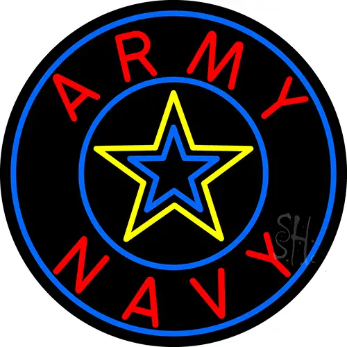 Army And Navy With Blue Round LED Neon Sign
