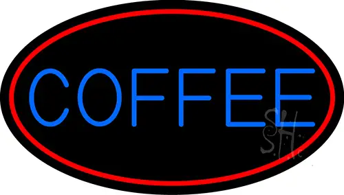 Blue Coffee With Red Oval LED Neon Sign