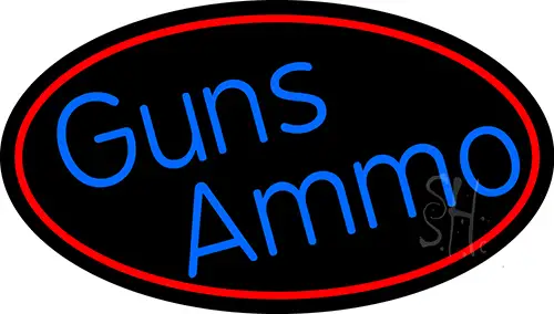 Blue Gun Ammo With Red Oval LED Neon Sign