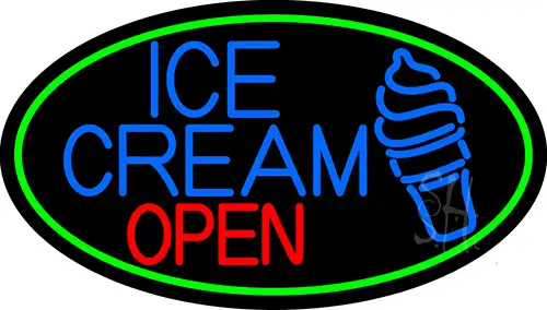 Blue Ice Cream Open With Green Oval LED Neon Sign