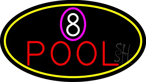 8 Pool Oval With Yellow Border LED Neon Sign