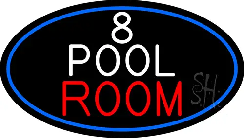 8 Pool Room Oval With Blue Border LED Neon Sign
