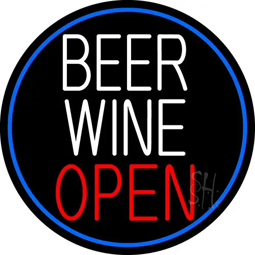 Beer Wine Open Oval With Blue Border LED Neon Sign