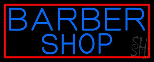 Blue Barber Shop With Red Border LED Neon Sign