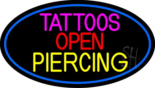 Blue Tattoo Piercing Open LED Neon Sign