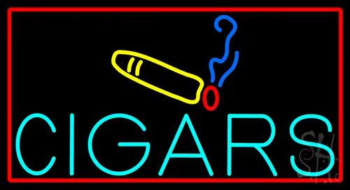 Cigars With Smoke Bar With Red Border LED Neon Sign