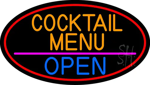 Cocktail Menu Open Oval With Red Border LED Neon Sign