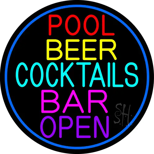 Cocktails Pool Beer Bar Open LED Neon Sign