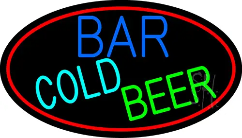 Cold Beer Bar With Red Border LED Neon Sign