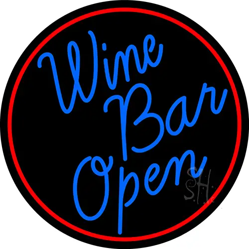 Cursive Blue Wine Bar Open Oval With Red Border LED Neon Sign