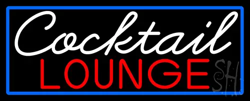 Cursive Cocktail Lounge With Blue Border LED Neon Sign