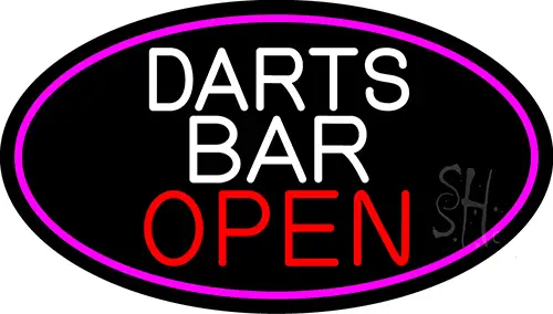 Dart Bar Open Oval With Pink Border LED Neon Sign