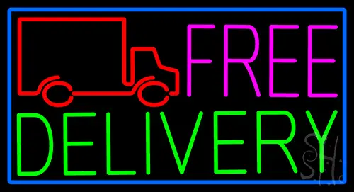 Free Delivery And Van With Blue Border LED Neon Sign