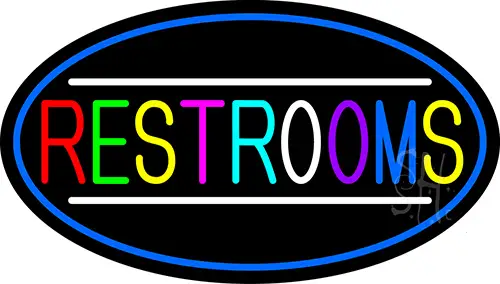 Multicolored Restrooms Oval With Blue Border LED Neon Sign