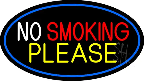 No Smoking Please Oval With Blue Border LED Neon Sign